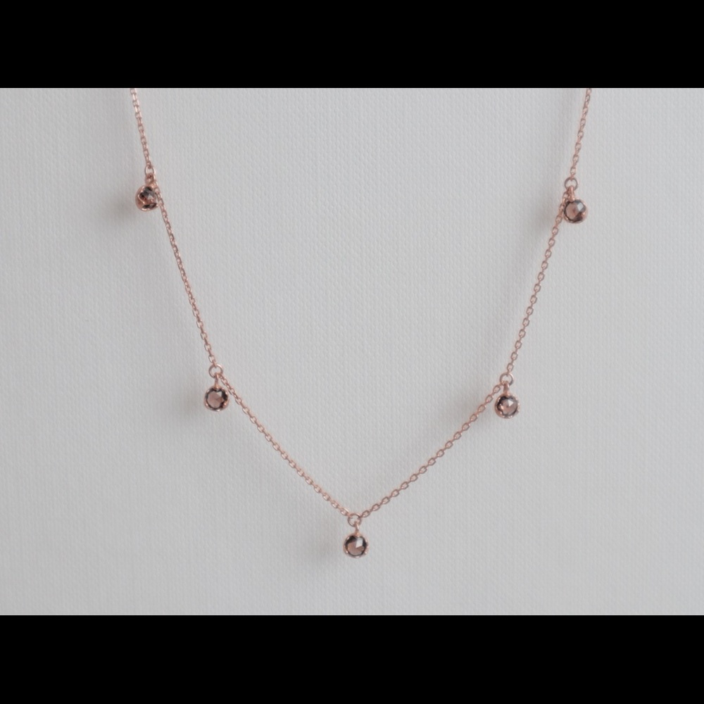 Rose Gold Charm Necklace with 5 Brown Gemstones